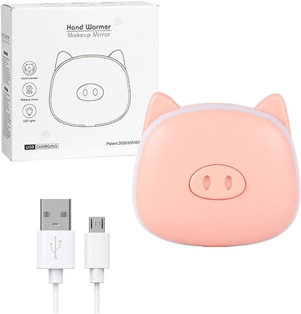 Oplaadbare Mini Handwarmer met Make-up Spiegel en LED Licht - 3-in-1 Elektrische Pocket Heater