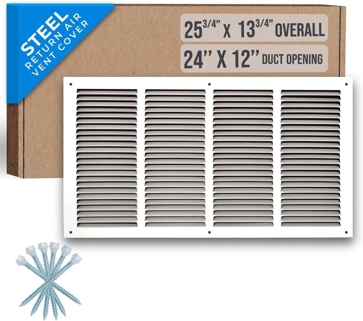 Stalen Retourluchtrooster Wit voor Plafond en Zijwand | Geschikt voor 24x12 Inch Kanaalopening