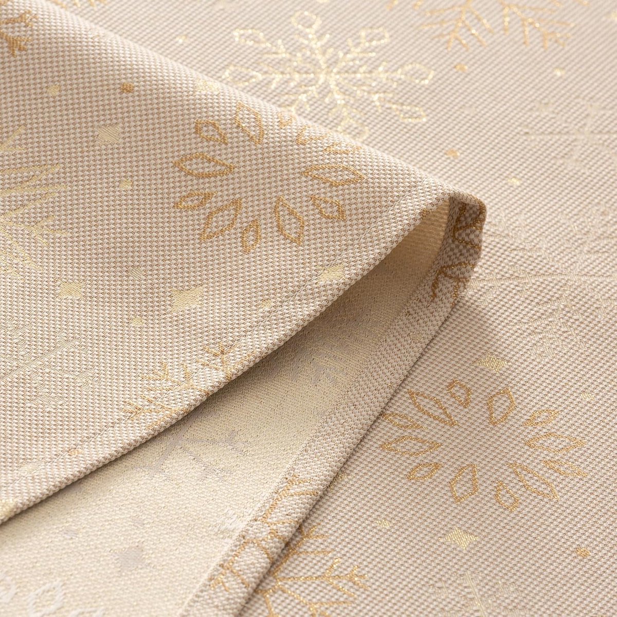 Luxe Jacquard Kerst Tafelkleed Beige/Goud 140x140 cm Vierkant - Feestelijk en Duurzaam
