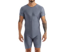 Heren Bodysuit Kort Mouw met Ritssluiting - Slim Fit Onderhemd Overall