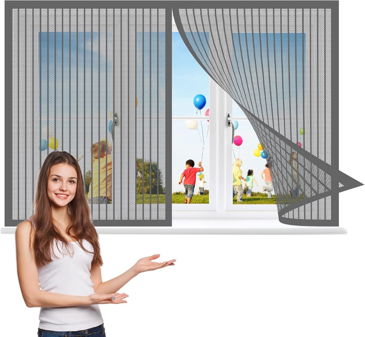 Magnetisch Hor Voor Deur of Raam 95x195cm - Insectenhor Gaasgordijn Grijs