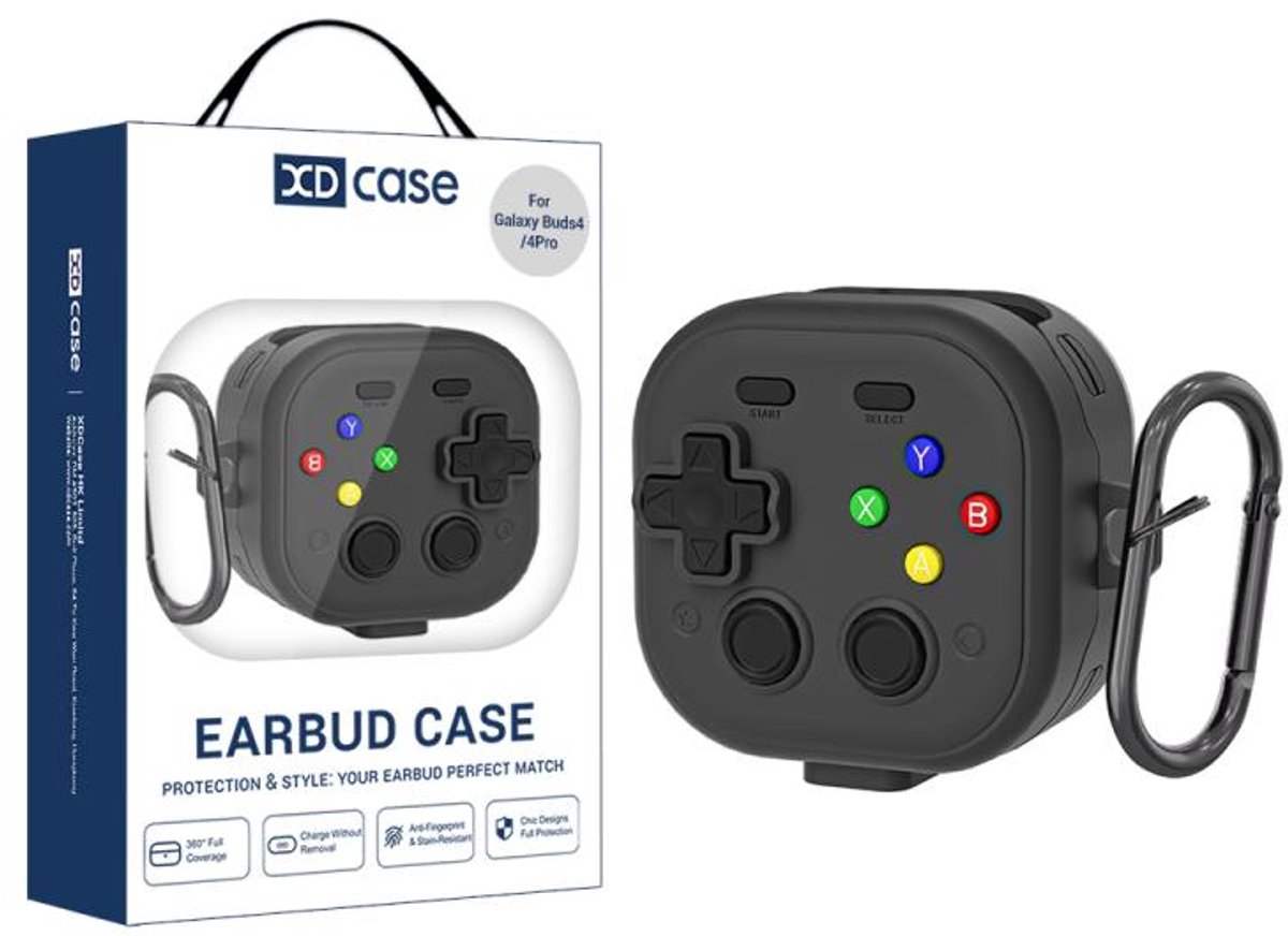 XDcase - hoesje geschikt voor Samsung Galaxy Buds4 / 4 pro soft case cover - zwart - TPU hoesje Beschermhoes - Samsung Galaxy Buds 4 / 4 Pro Cover - Buds4 hoesje - Retro Game Console Design
