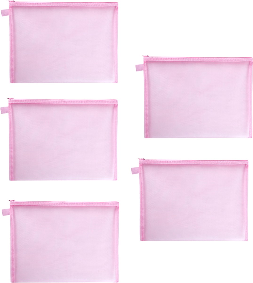 Gigicial Mesh Documententas - A4 Formaat - Doorzichtig Met Ritssluiting Voor Studenten En Kantoor Gebruik - 5 Stuks - Roze
