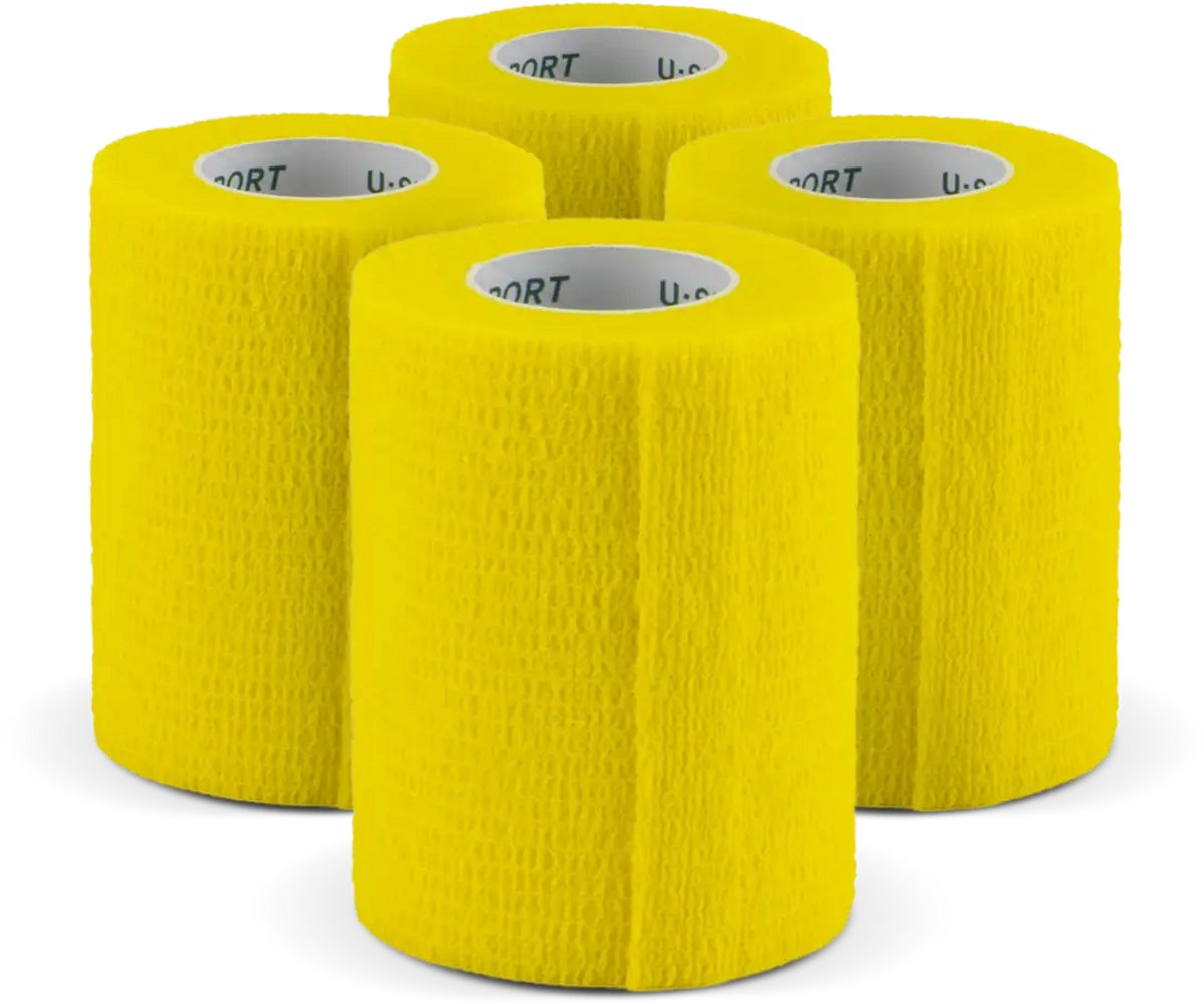 U-Sport Athlete Sock Wrap - Geel - 4 stuks - 7,5 cm x 5 m - Zelfhechtend - Cohesief Verband - Voor Voetbal & Gripsokken