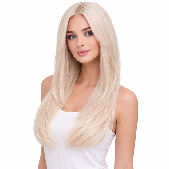Nifkos Blonde Pruik Blond - Pruiken Dames Lang Haar - Wig - Haarwerk - Wasbaar - 70 cm
