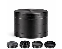 OnTheGrind™ The Businessman Grinder ZWART 50MM - RVS - Crusher - Kruiden vermaler - Grinder - Metaal - 4 Lagen - met Schepje - Vermaler