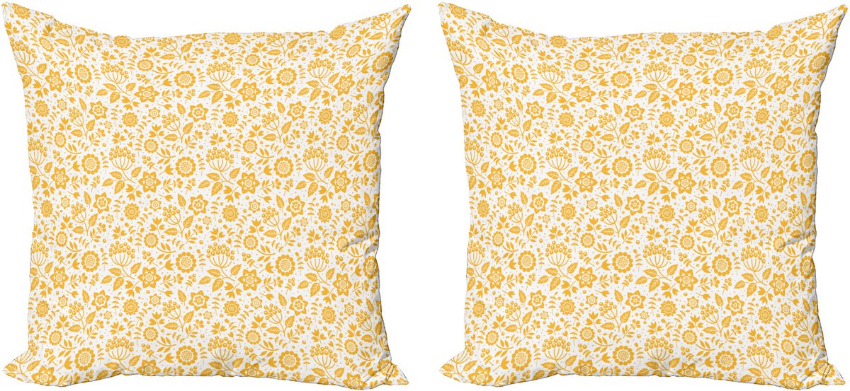ABAKUHAUS Decoratieve kussenhoes met gele bloem 2 stuks, rustieke natuur, 40x40 cm, geel en wit