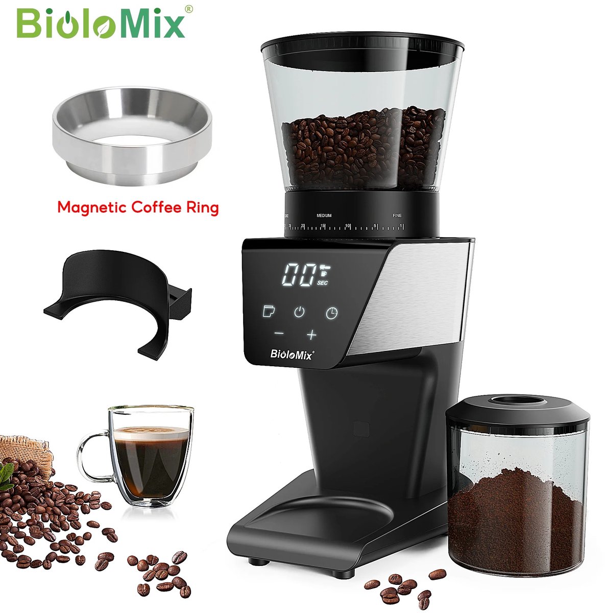 Zolara Koffiemolen - Elektrische koffie molen - 300W motor - Zwart
