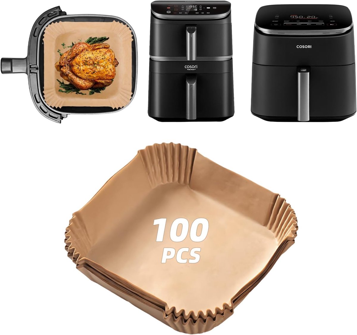 Imperatoris - bakpapier airfryer - 100 stuks - bakpapier - Airfryer Accesoires - bakpapier airfryer vierkant - 20 x 20 cm - 10.8 L - Bakpapiervellen - airfryer wegwerpbakjes - Hittebestendig en Vetvrij Airfryer Bakpapier