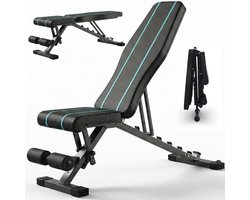 Organess Fitness Halterbank - Fitnessbank - Bench Press Bank - Trainingsbank - Verstelbaar - Inklapbaar - Zwart/Blauw