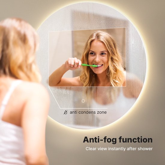 Mirlux Miroir de Salle de Bain avec Siècle des Lumières LED et Chauffage - Miroir Mural Rond - Miroir de Douche Anti Condensation - 80CM