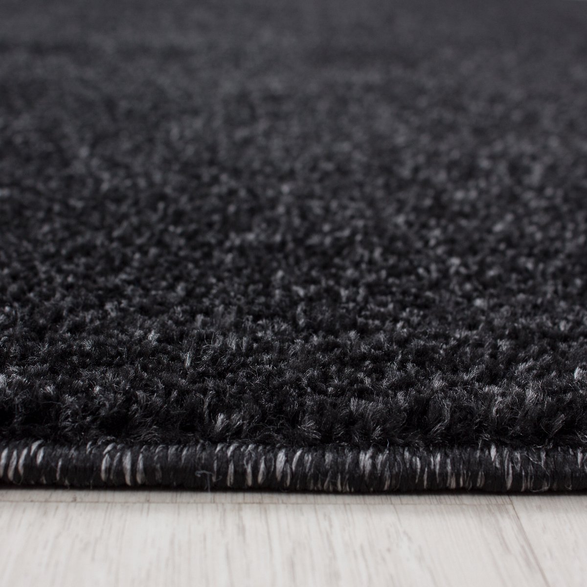 Kortpolig vloerkleed, effen kleur - antraciet, woonkamerkleed, vilten achterkant, afmeting: 120 cm rond