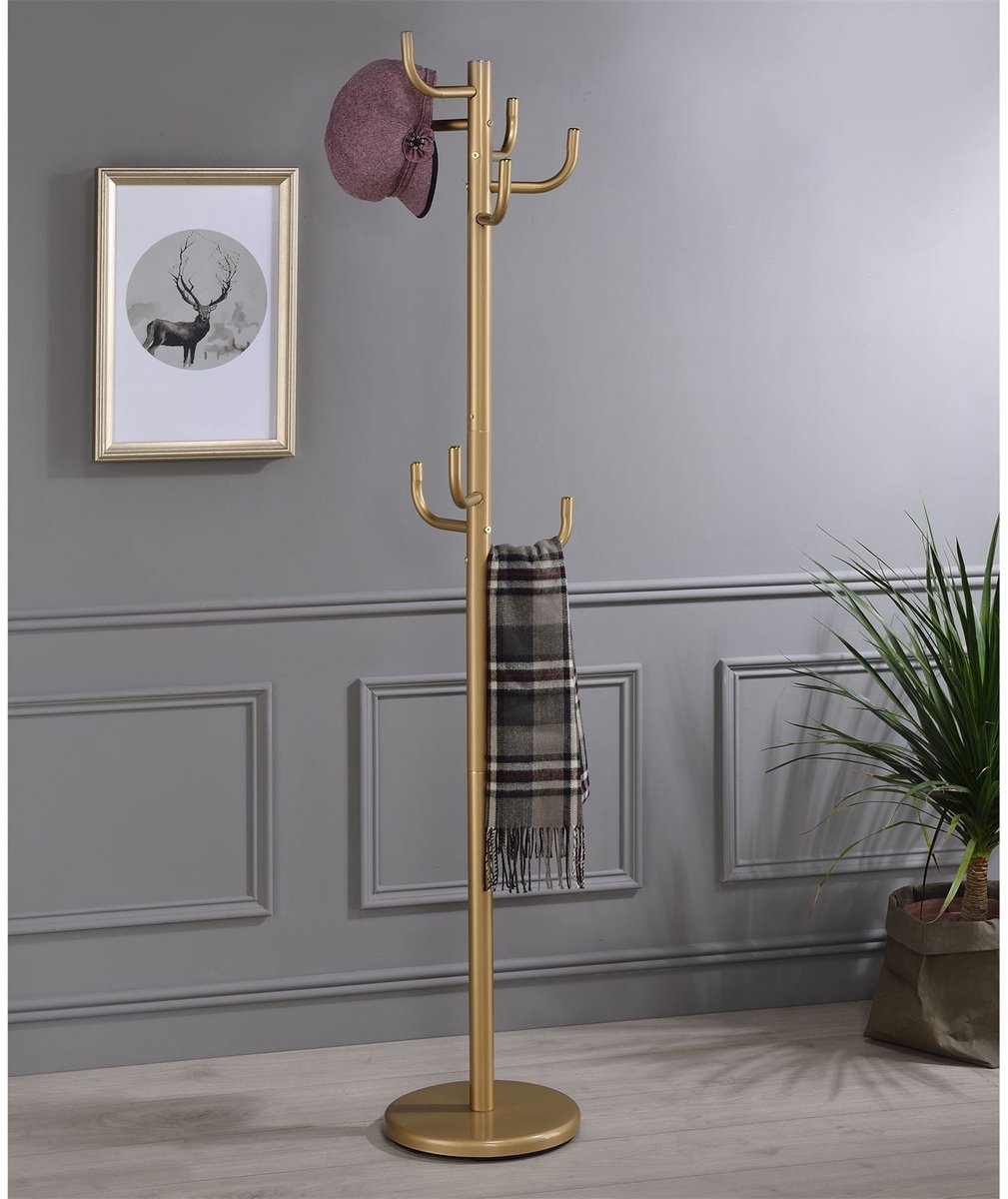 MILA kapstok met 8 haken, metalen frame in goud