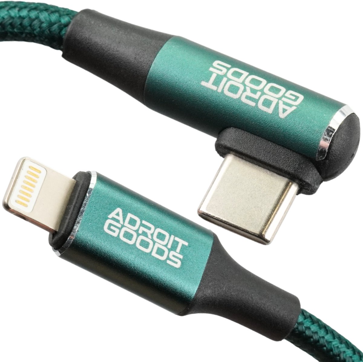 AdroitGoods USB-C naar Fast Charge Kabel - Geschikt voor Apple Lightning apparaten - 20W / 27W PD – Haakse USB-C Connector – Snelladen – Duurzame Gevlochten Oplaadkabel - 0,5m