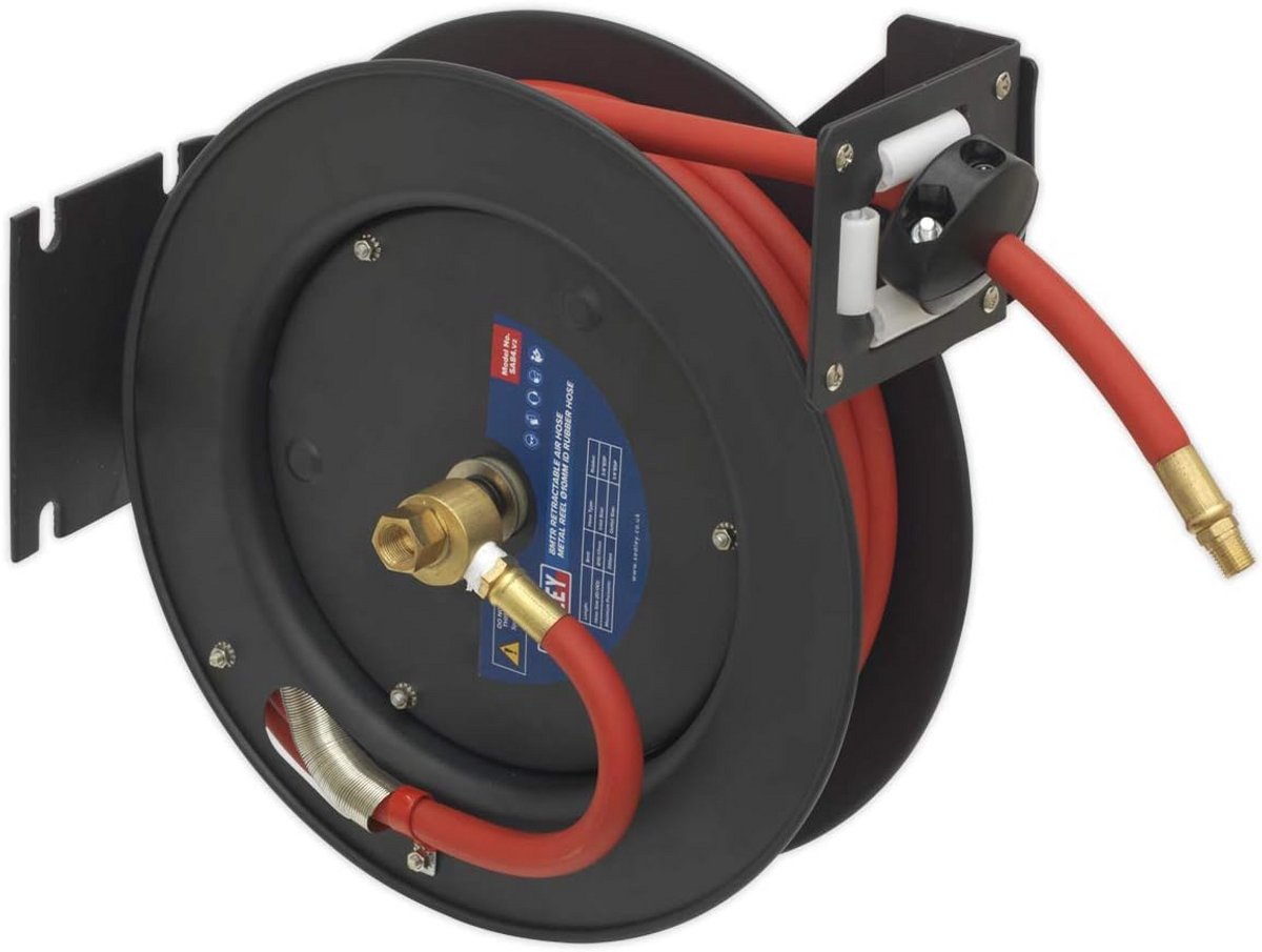 8 Meter Intrekbare Luchtslang Reel met Metalen Behuizing en 10mm Binnendiameter Rubber Slang