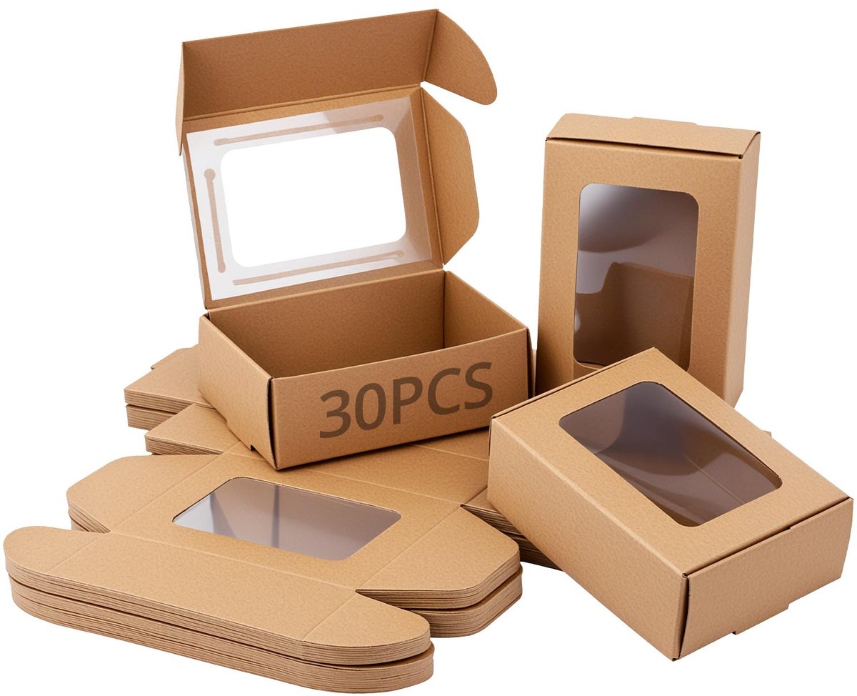 Kraftpapierdozen met Doorzichtig PVC-Venster - 30 Stuks - 85 x 60 x 30 mm