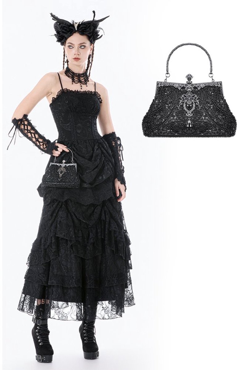 Dark in Love - Vintage Beaded Gilded Evening Bag Handtas - Zwart