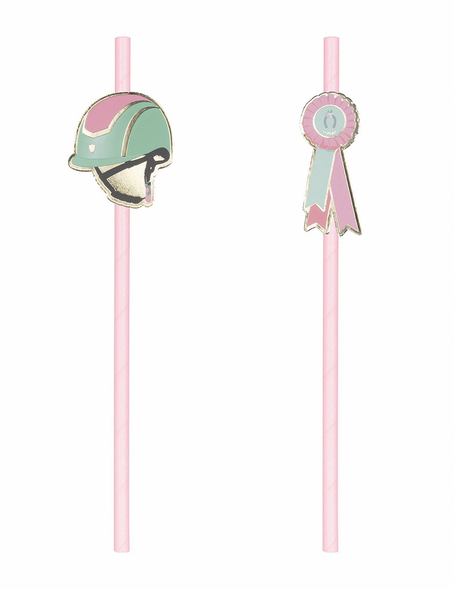 PARTYPRO - 10 roze paarden kartonnen rietjes 20 cm paardrijden