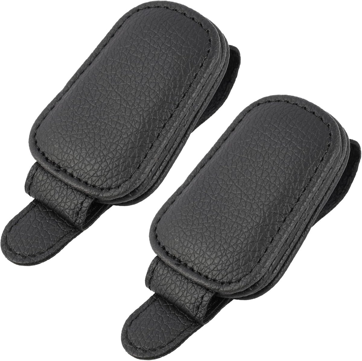 Famanu – 2 stuks zonnebrilhouders voor autozonneklep, magnetische leren brillenhouder, multifunctionele vizierclip, universele clip voor zonnebrillen en tickets, auto-vizieraccessoires (zwart)