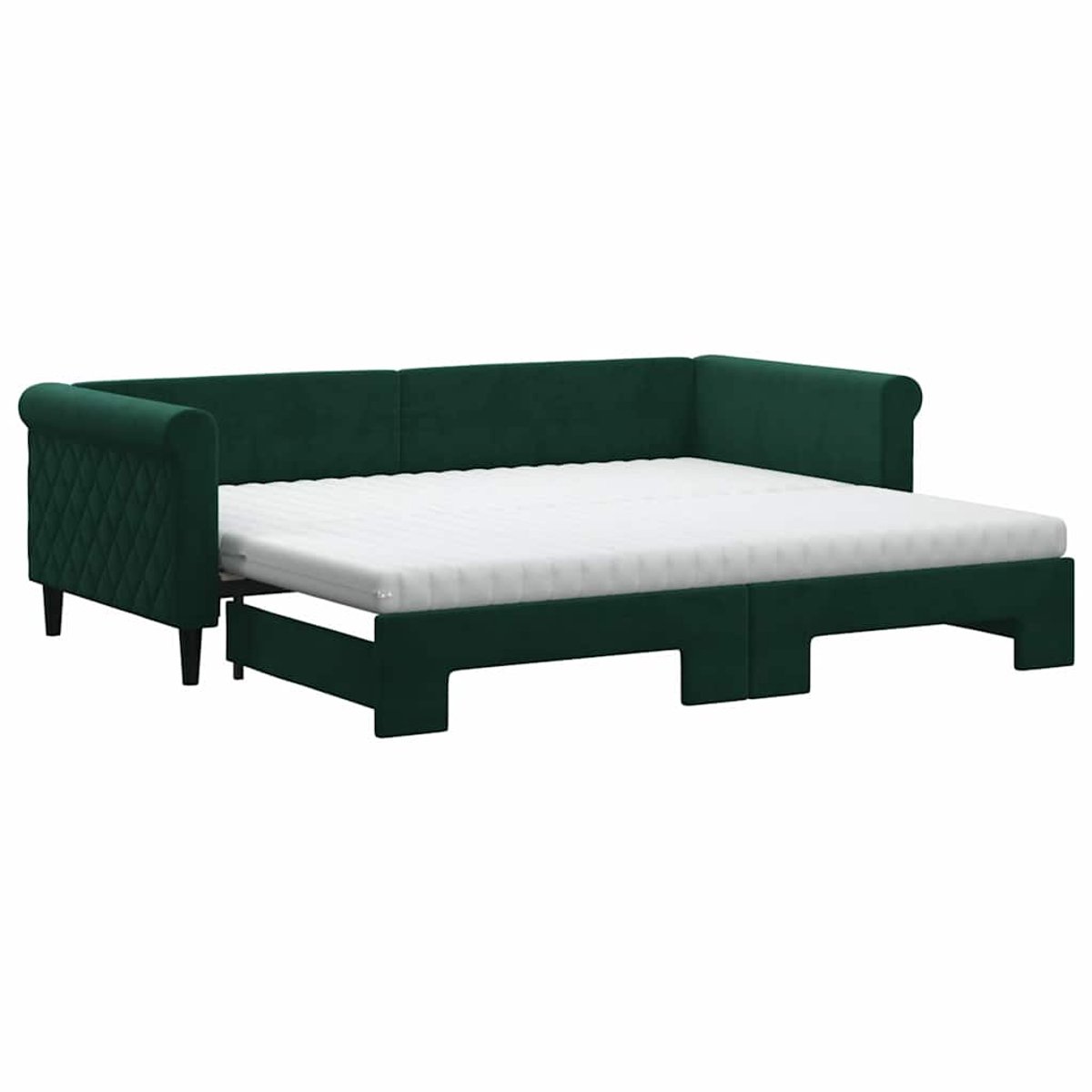 vidaXL Slaapbank - onderschuifbed - matrassen - 90x200cm - fluweel - donkergroen