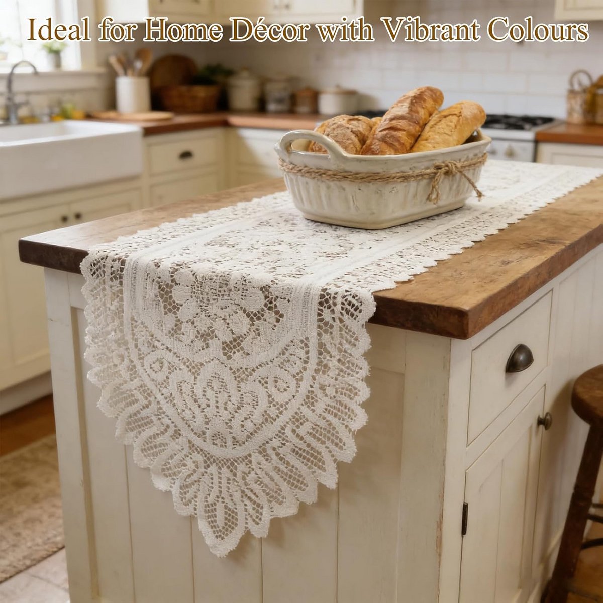 2 Stuks Katoenen Gehaakte Rechthoekige Tafelloper Dressoir Sjaal Doilies Beige