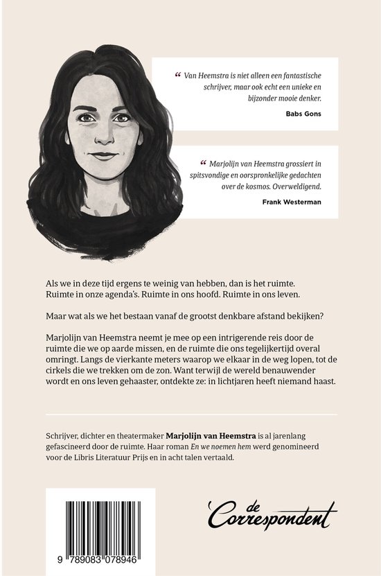 Illustratie van Marjolijn van Heemstra met citaat "Van Heemstra is niet alleen een fantastische schrijver, maar ook echt een unieke en bijzonder mooie denker."