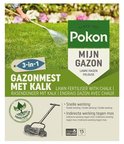 Verpakking van Pokon gazonmest met kalk. 3-in-1 gazonvoeding met kalk. 'Mijn Gazon'.