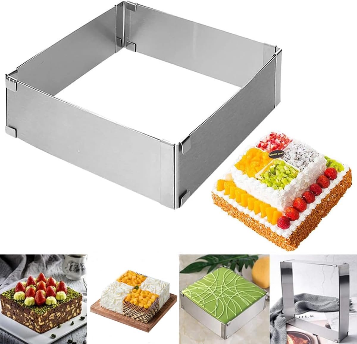 Verstelbaar Bak- en Taartframe Rechthoekig en Vierkant - 15 tot 28 cm - Hoge Rand 5 cm