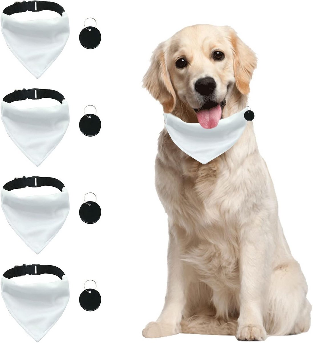4 Stuks Driehoekige Hondenbandana's Wit - Verstelbare DIY Halsdoek voor Honden