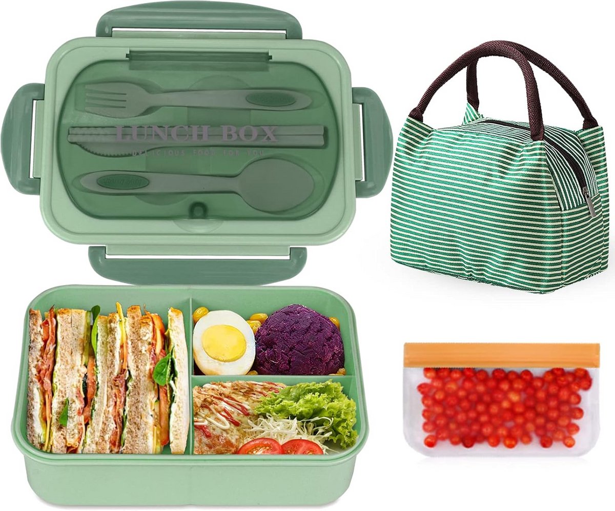 Lekkagebestendige bento box met 3 compartimenten - magnetron en afwasmachine veilig