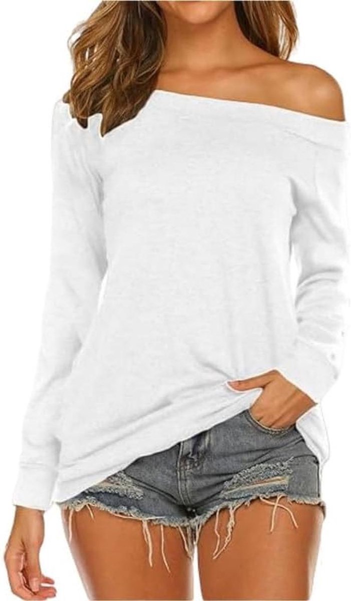 Off-the-Shoulder T-shirt met Lange Mouwen voor Vrouwen – Zacht en Elegante Tops in Verschillende Kleuren