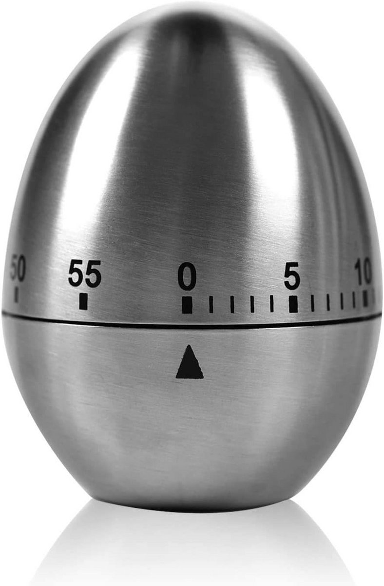 Mechanische keukentimer in roestvaststaal, 60 minuten bereik, 6 x 7 cm