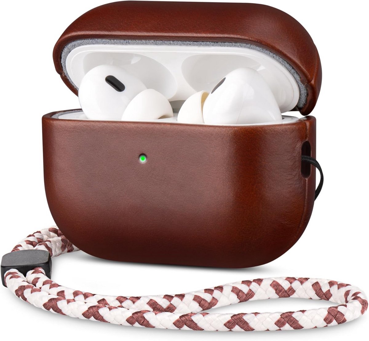 Echt Leren Hoes AirPods Pro 3 2025 - Verstelbare Gevlochten Band, Kristal Geloogd Runderlitteken Leer, Robuuste Harde Schaal, Patina Oppervlak