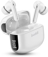 Buddi Draadloze Oordopjes - Bluetooth Oordopjes - Oortjes Draadloos - Noise Cancelling - LED Display - Met Microfoon - Touch Controls - ANC + ENC - Wit