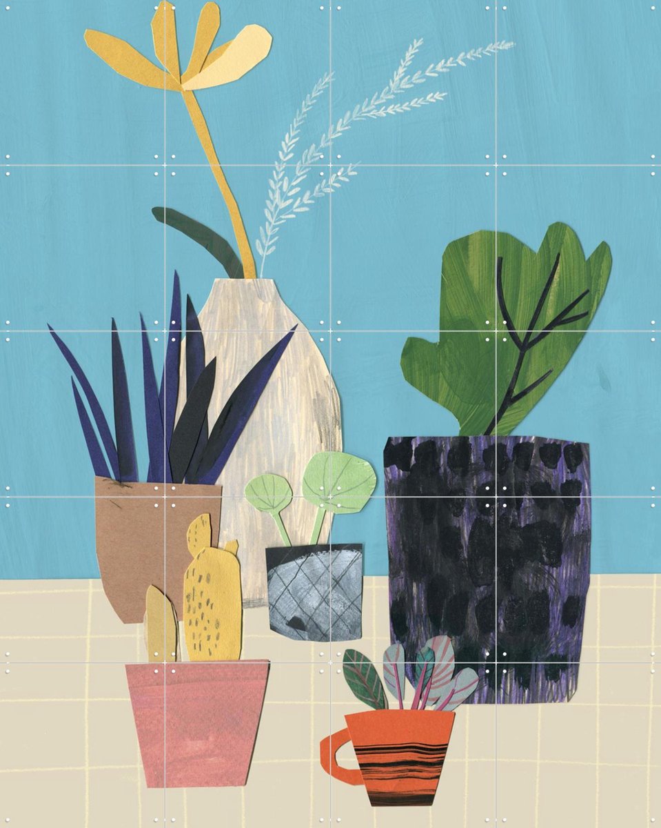 IXXI Plants, Signorinah - 80 x 100 cm - Gratis ophangtool - Grote wanddecoratie en posters - Gemengde Technieken, Speels, Kleurrijk, Illustraties