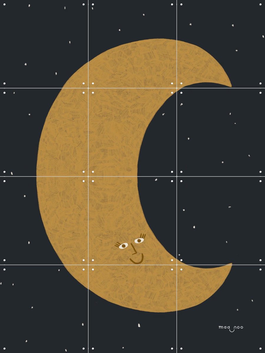 IXXI Merry Moon, Maa-noo - 60 x 80 cm - Gratis ophangtool - Grote wanddecoratie en posters - Speels, Digitale Kunst, Illustraties, Cartoonesk