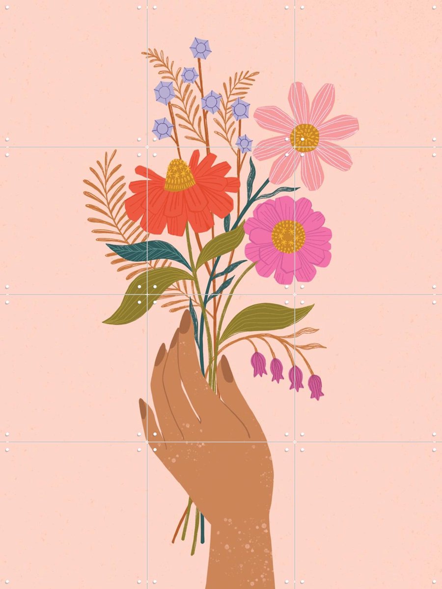 IXXI Zinnias, Bethan Janine - 60 x 80 cm - Gratis ophangtool - Grote wanddecoratie en posters - Grafisch Ontwerp, Speels, Kleurrijk, Illustraties