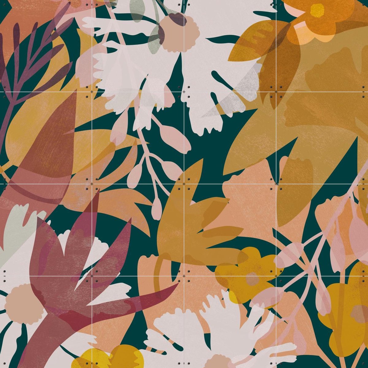IXXI Flowers dark, Lotte Dirks - 80 x 80 cm - Gratis ophangtool - Grote wanddecoratie en posters - Speels, Illustraties, Digitale Kunst, Slaapkamer