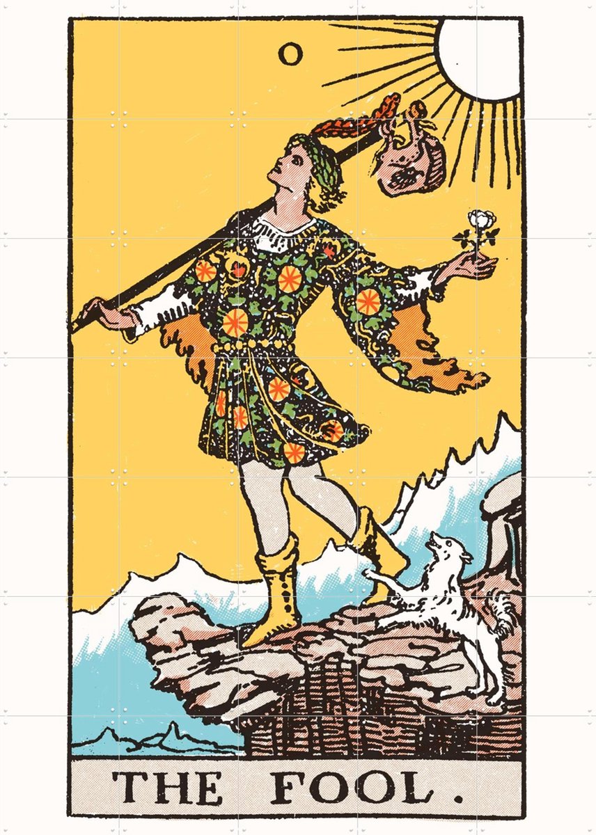 IXXI The Fool - Tarot, Aster Edition - 100 x 140 cm - Gratis ophangtool - Grote wanddecoratie en posters - Speels, Kleurrijk, Vintage, Illustraties