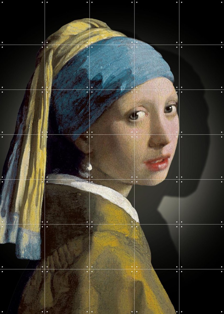 IXXI Meisje met de Parel - the simply shaded edition, Marja van den Hurk - 100 x 140 cm - Gratis ophangtool - Grote wanddecoratie en posters -
