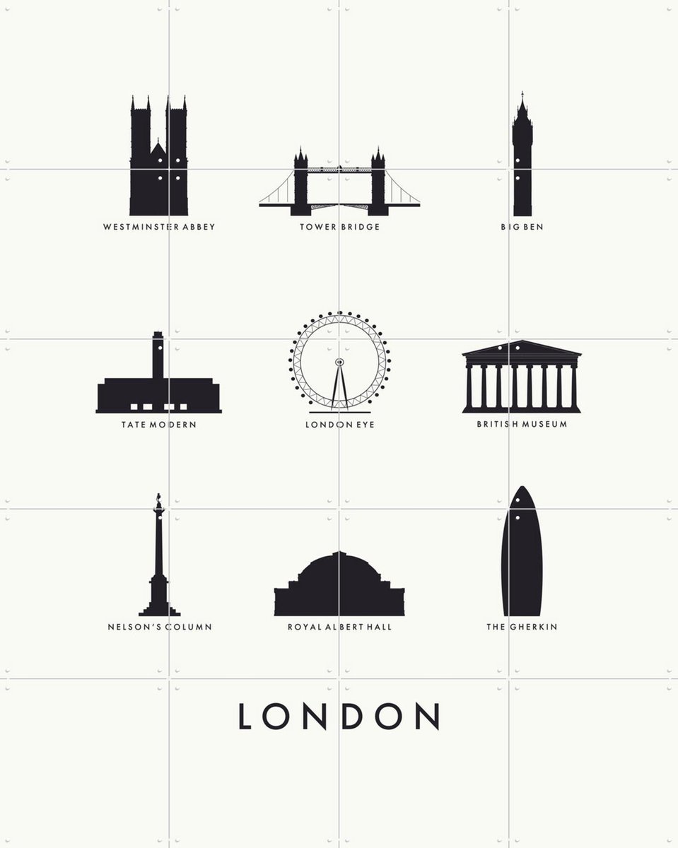 IXXI London Architecture white, Kunst in Kaart - 80 x 100 cm - Gratis ophangtool - Grote wanddecoratie en posters - Illustraties, Minimalisme