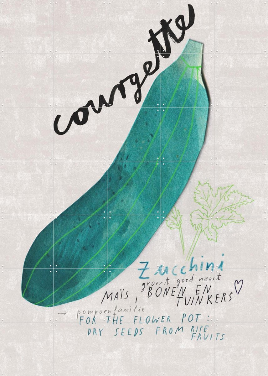 IXXI Courgette NL, Signorinah - 100 x 140 cm - Gratis ophangtool - Grote wanddecoratie en posters - Speels, Illustraties, Keuken, Eetkamer, Voedsel