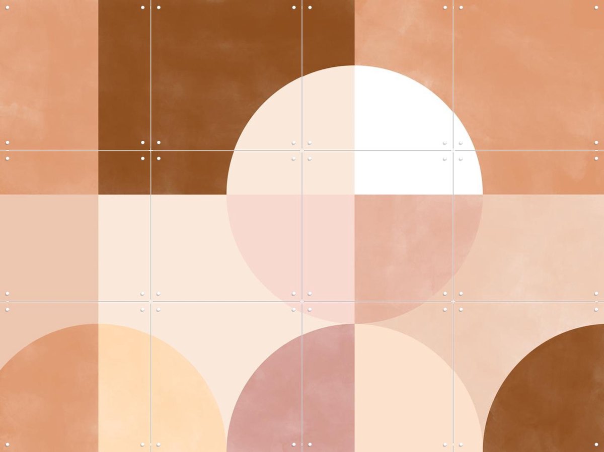 IXXI Geometric Circles and Squares in Earthy Tones, Elena Ristova & Various - 80 x 60 cm - Gratis ophangtool - Grote wanddecoratie en posters -