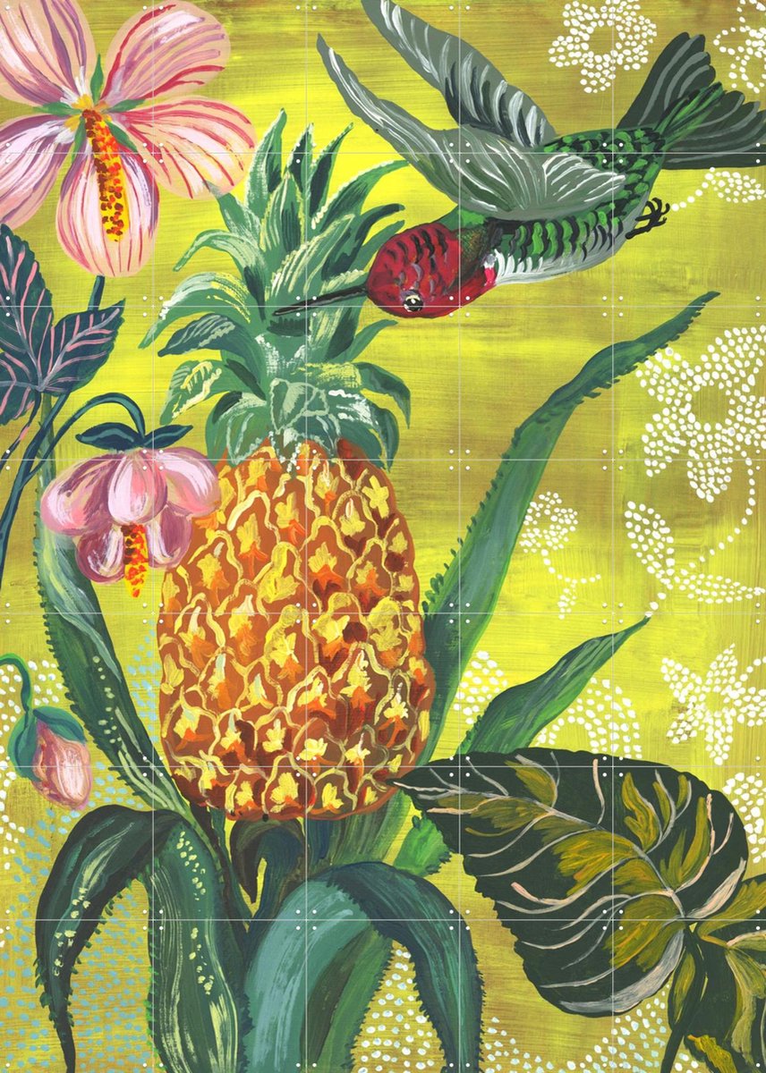 IXXI L'ananas et le Colibri, Nathalie Lété - 100 x 140 cm - Gratis ophangtool - Grote wanddecoratie en posters - Kleurrijk, Illustraties, Speels