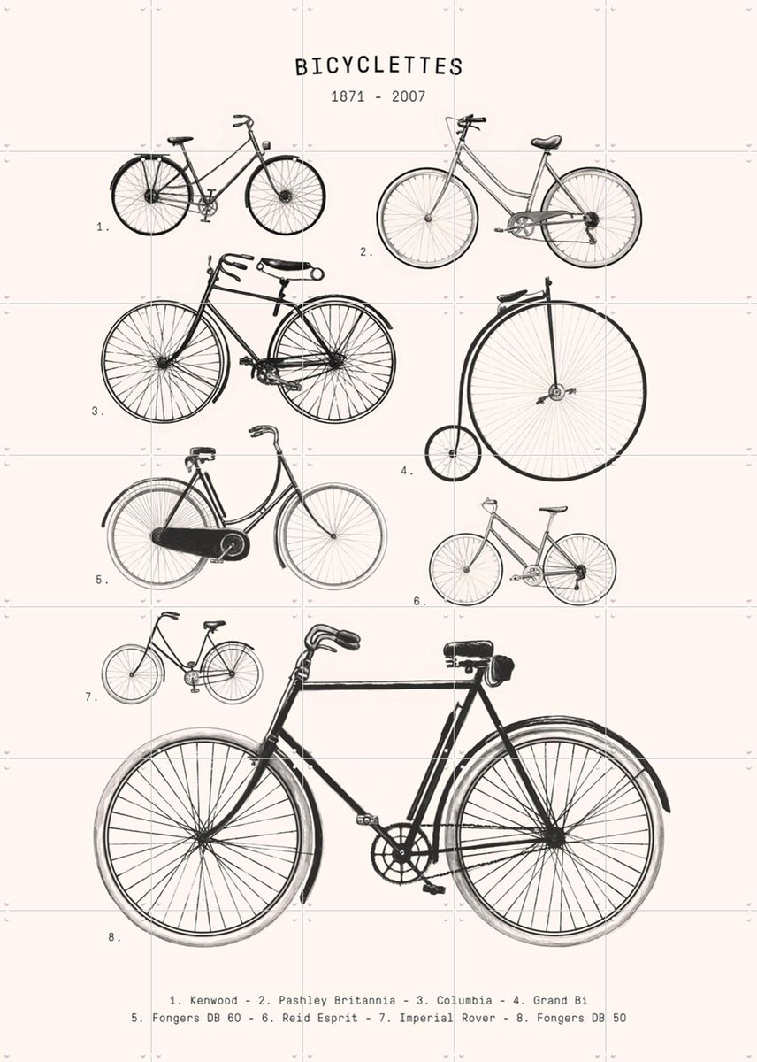IXXI Bicyclettes, Florent Bodart - 100 x 140 cm - Gratis ophangtool - Grote wanddecoratie en posters - Illustraties, Technische Tekening, Grafisch