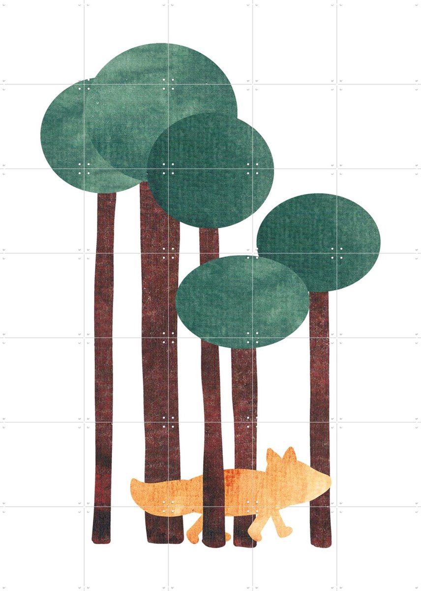 IXXI Fox in the Forest, BAINAI - 100 x 140 cm - Gratis ophangtool - Grote wanddecoratie en posters - Fantasierijk, Speels, Grafisch Ontwerp