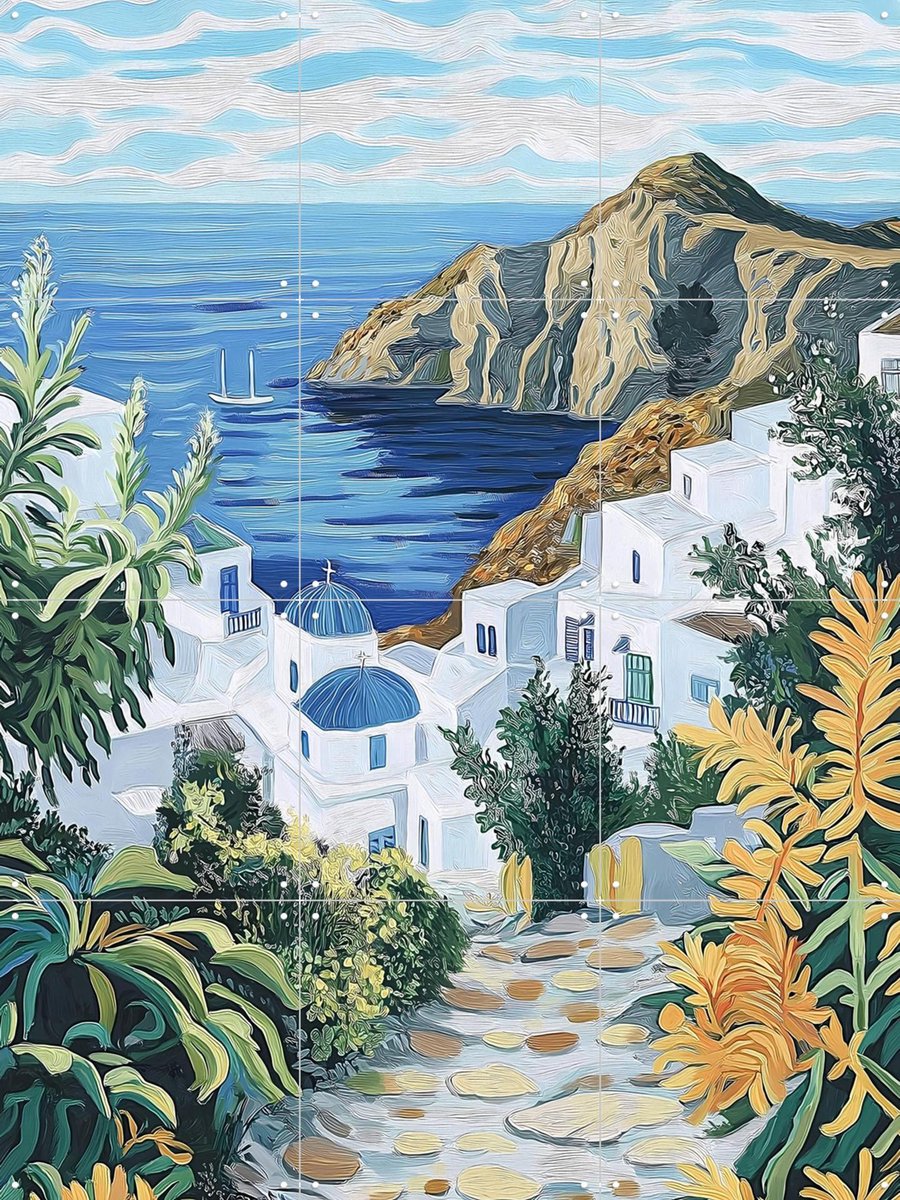 IXXI Santorini Silence, Artclaud - 60 x 80 cm - Gratis ophangtool - Grote wanddecoratie en posters - Kleurrijk, Illustraties, Woonkamer, Slaapkamer