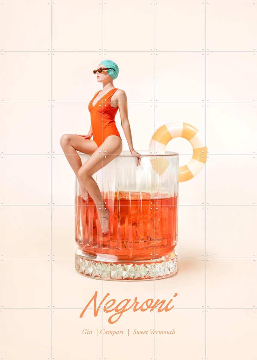 IXXI Negroni, Paul Fuentes - 100 x 140 cm - Gratis ophangtool - Grote wanddecoratie en posters - Fotografie, Speels, Digitale Kunst, Pop art, Grafisch