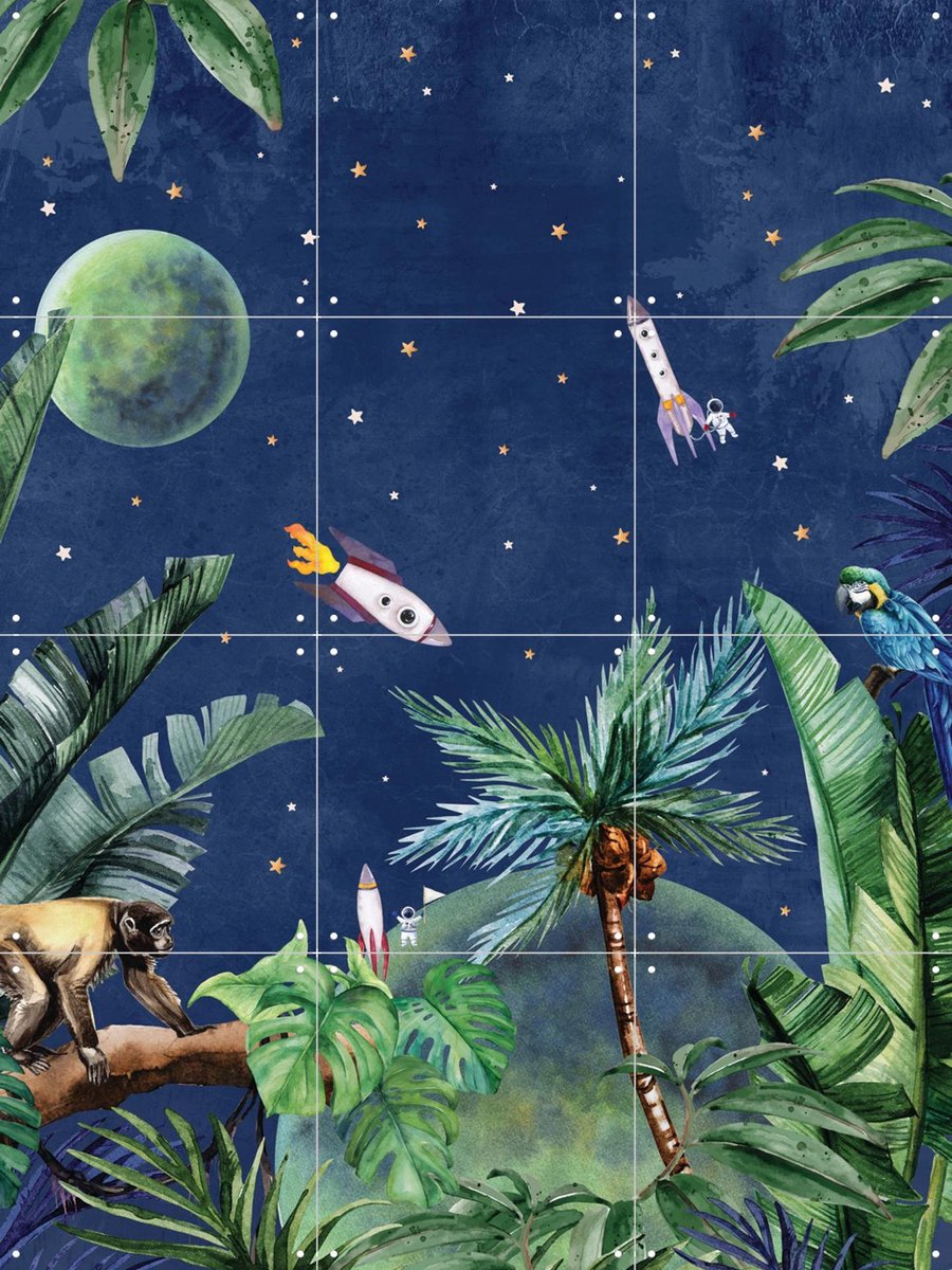IXXI From Jungle to Space, Creative Lab Amsterdam - 60 x 80 cm - Gratis ophangtool - Grote wanddecoratie en posters - Grafisch Ontwerp, Illustraties