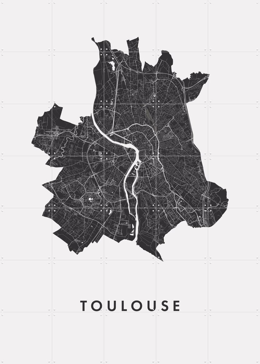 IXXI Toulouse City Map, Kunst in Kaart - 100 x 140 cm - Gratis ophangtool - Grote wanddecoratie en posters - Digitale Kunst, Line art, Abstract